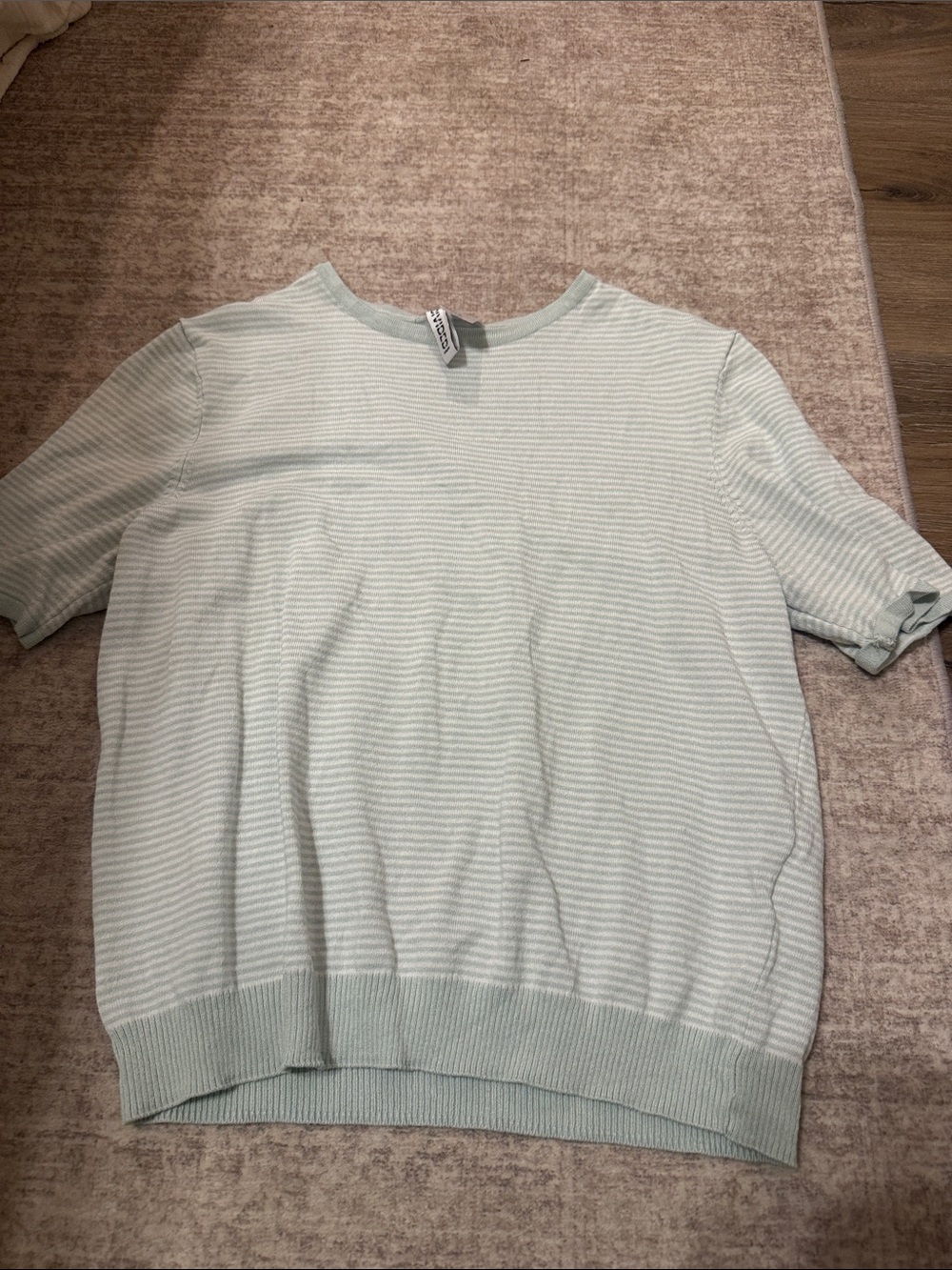 H&M Mint Green Striped Short Sleeve Knit Top